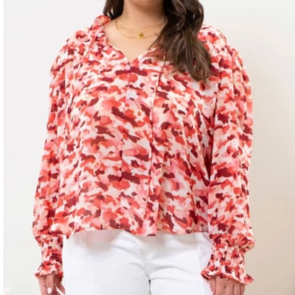 NWT Perch by Blu Pepper Long Sleeve Blouse Red Brushstroke Graphic Abstract - Picture 2 of 5